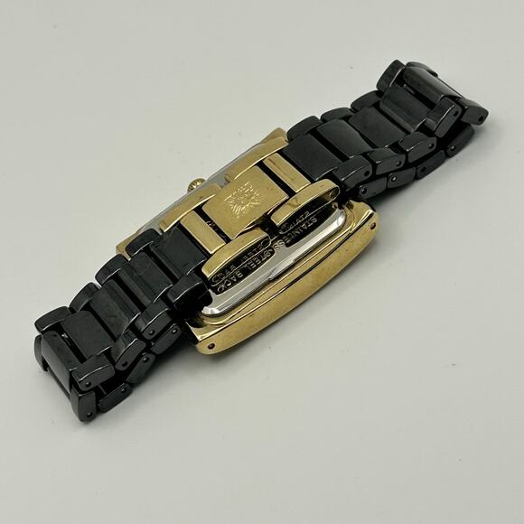 Anne Klein Rectangular Gold-tone Case Black Band Watch Working New Battery